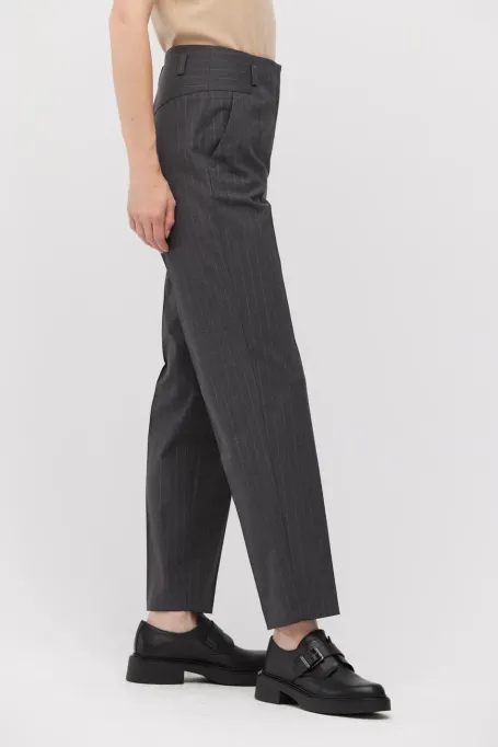 Šedé vlněné pruhované kalhoty k obleku