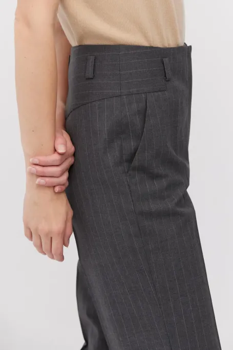 Šedé vlněné pruhované kalhoty k obleku