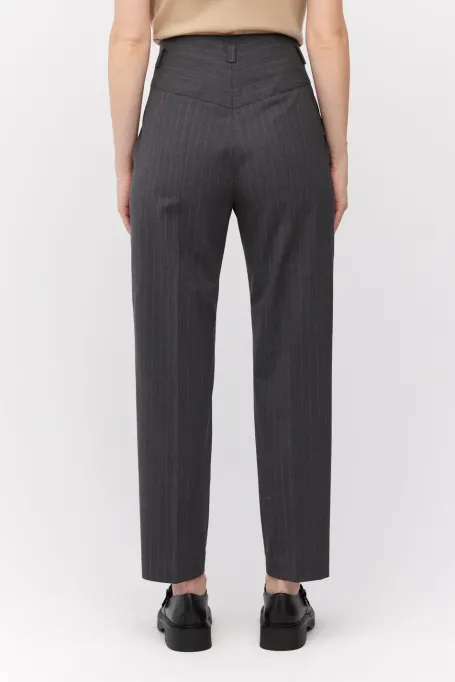 Šedé vlněné pruhované kalhoty k obleku