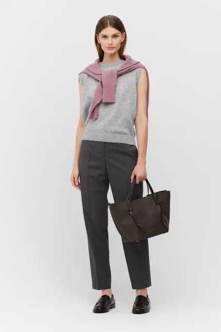 Šedé vlněné pruhované kalhoty k obleku