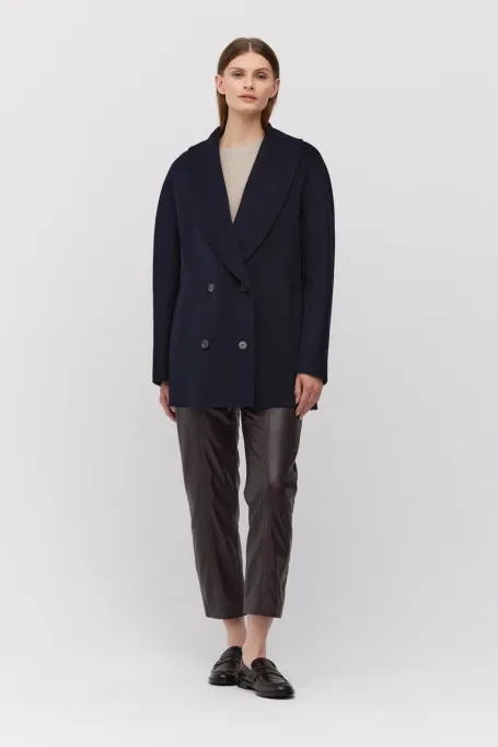 Granátový dvouřadový kabát z hedvábí doubleface