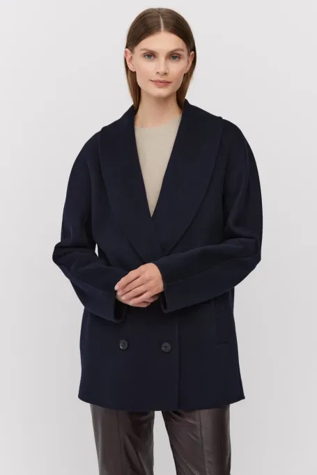 Granátový dvouřadový kabát z hedvábí doubleface