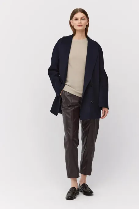 Granátový dvouřadový kabát z hedvábí doubleface