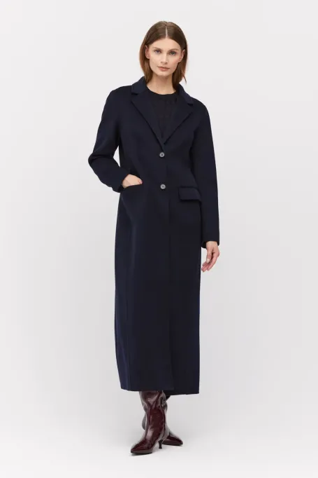 Dlouhý granátový jednobarevný kabát doubleface