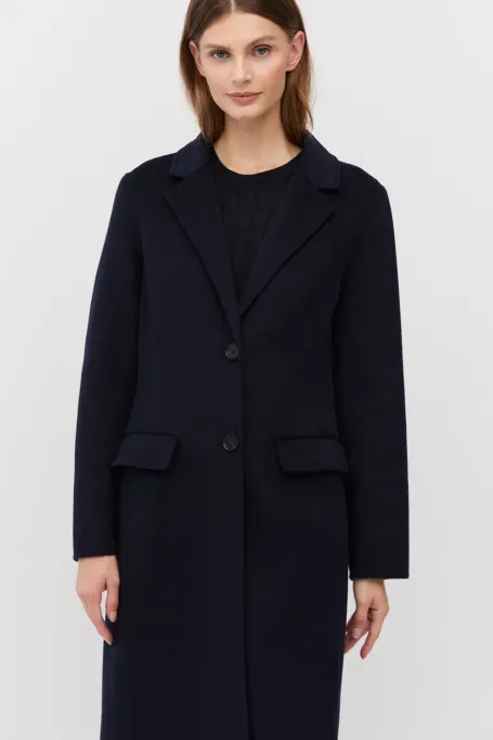 Dlouhý granátový jednobarevný kabát doubleface