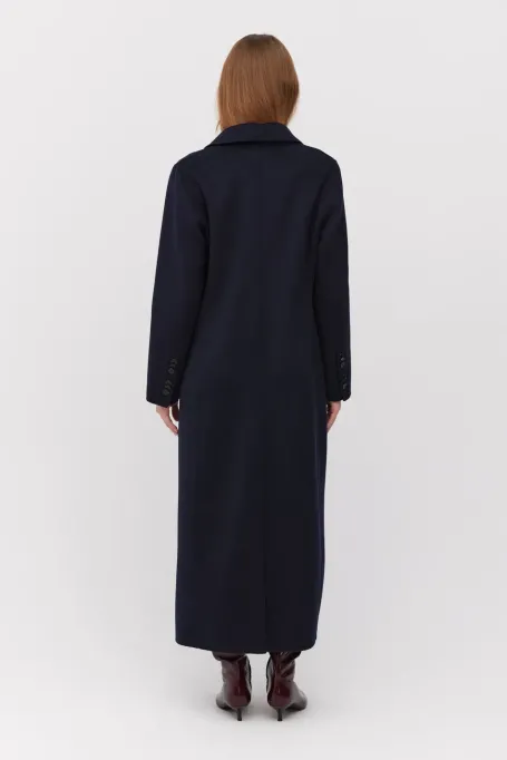 Dlouhý granátový jednobarevný kabát doubleface