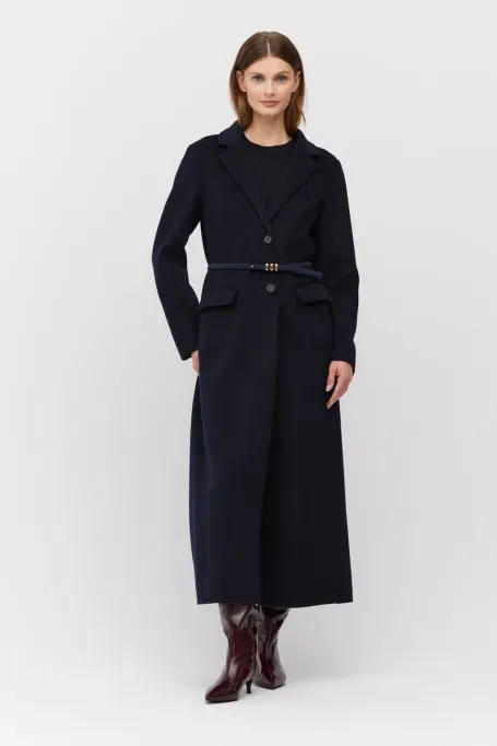 Dlouhý granátový jednobarevný kabát doubleface