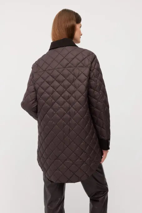 Hnědá prošívaná péřová bunda s límečkem