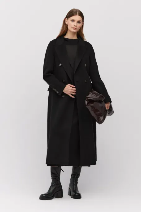 Černý dlouhý kabát z kašmíru doubleface