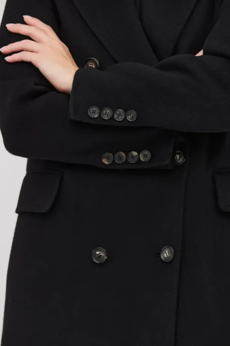 Černý dlouhý kabát z kašmíru doubleface