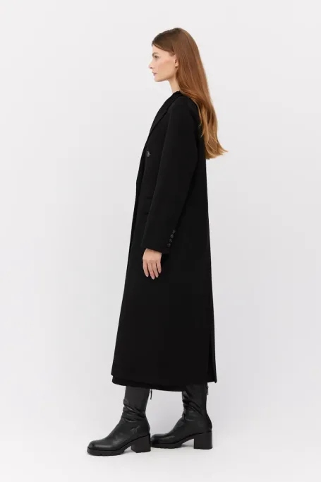 Černý dlouhý kabát z kašmíru doubleface