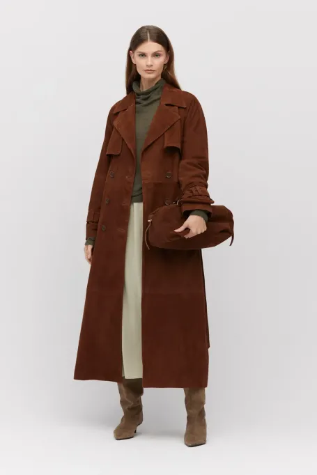 Trenčkot z přírodní semišové kůže