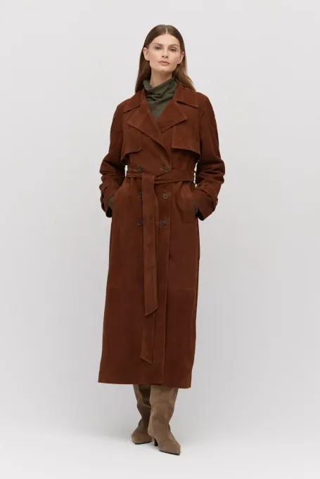 Trenčkot z přírodní semišové kůže