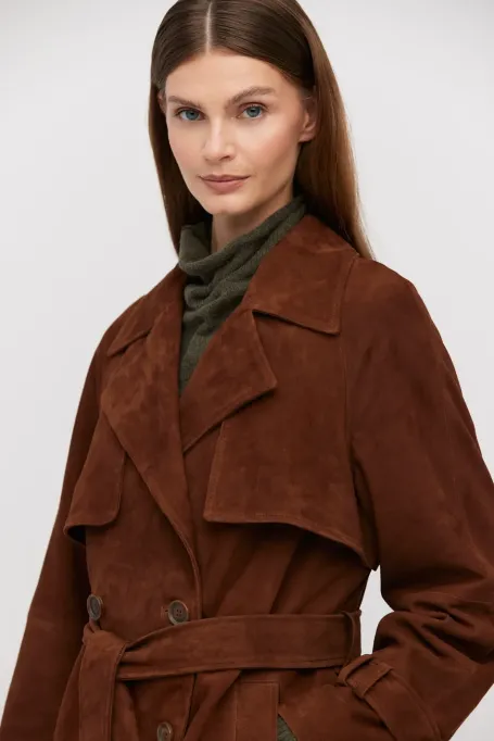 Trenčkot z přírodní semišové kůže