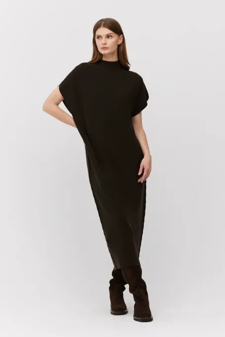 Hnědá midi šaty z vlny