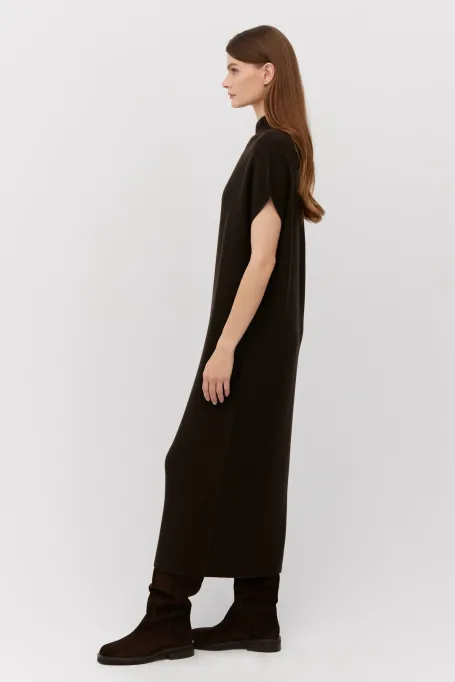 Hnědá midi šaty z vlny