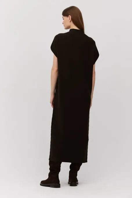 Hnědá midi šaty z vlny