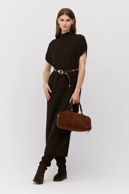 Hnědá midi šaty z vlny