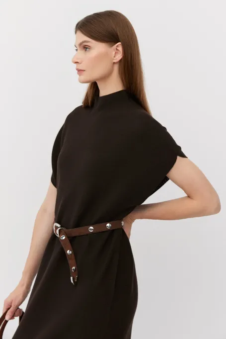 Hnědá midi šaty z vlny