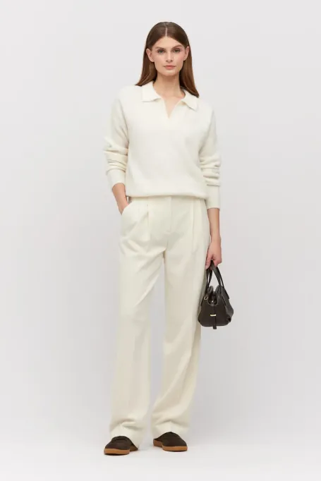 Krémové vlněné kalhoty do saka s kašmírem