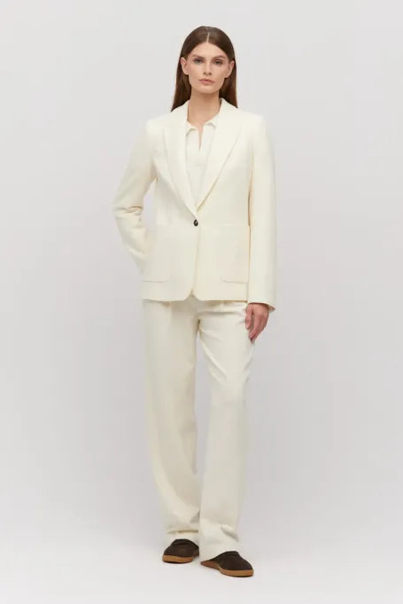 Krémové vlněné kalhoty do saka s kašmírem
