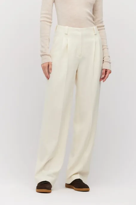 Krémové vlněné kalhoty do saka s kašmírem