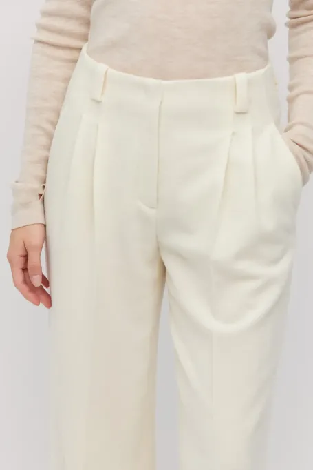 Krémové vlněné kalhoty do saka s kašmírem