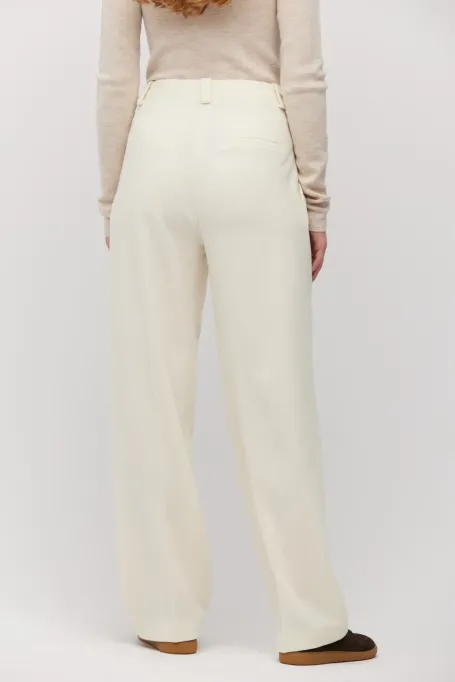 Krémové vlněné kalhoty do saka s kašmírem