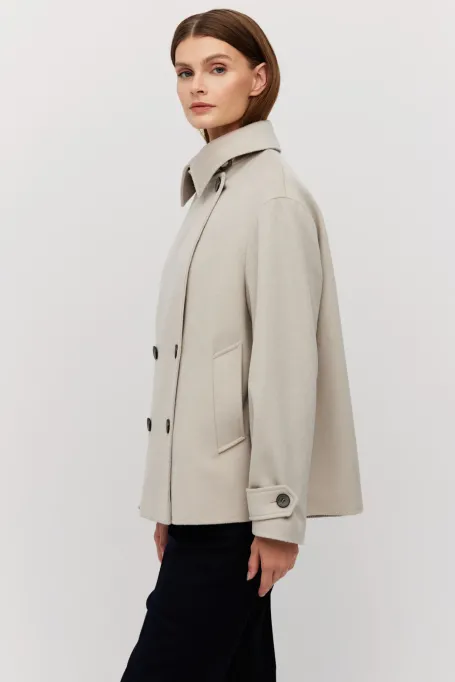Bežová dvouřadá bunda z vlny