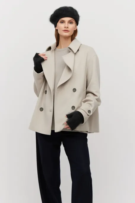 Bežová dvouřadá bunda z vlny