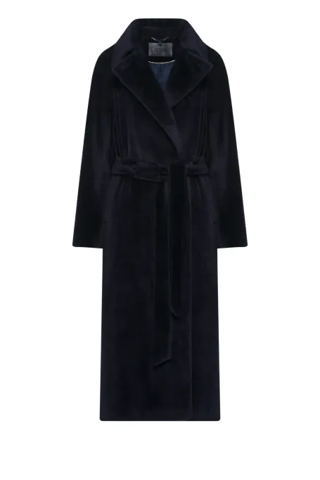 Granátový kabát s páskem z baby suri alpaky