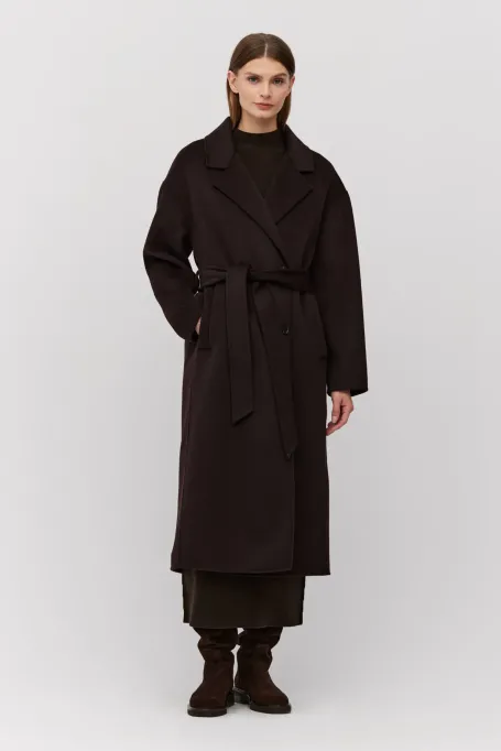 Hnědý dvouřadý kabát doubleface se hedvábím