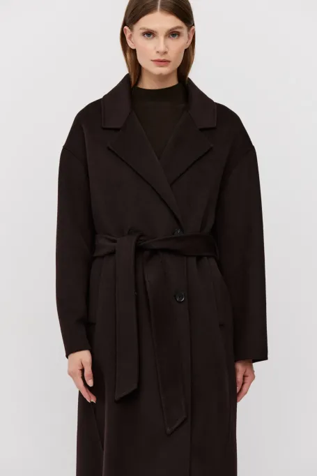 Hnědý dvouřadý kabát doubleface se hedvábím