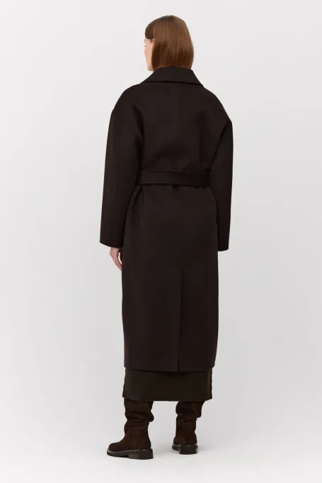 Hnědý dvouřadý kabát doubleface se hedvábím