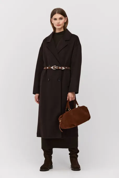 Hnědý dvouřadý kabát doubleface se hedvábím