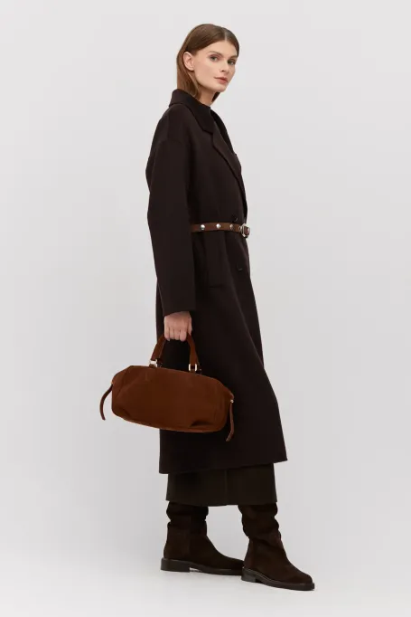 Hnědý dvouřadý kabát doubleface se hedvábím