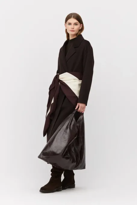 Hnědý dvouřadý kabát doubleface se hedvábím