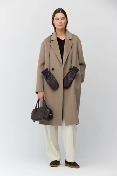 Jasnobrązový kabát s kašmírem a hedvábím doubleface