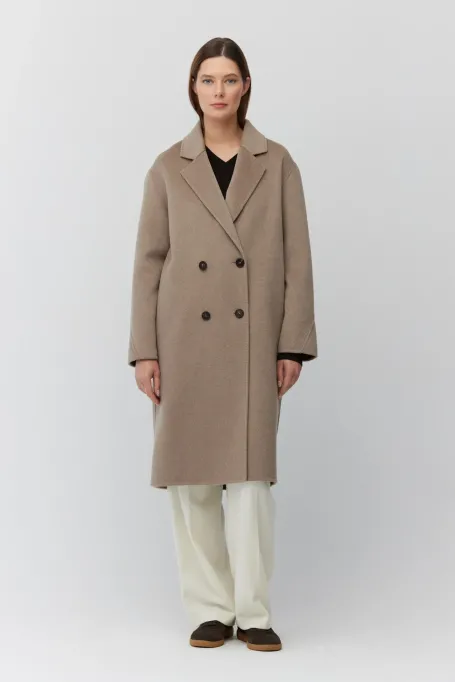 Jasnobrązový kabát s kašmírem a hedvábím doubleface