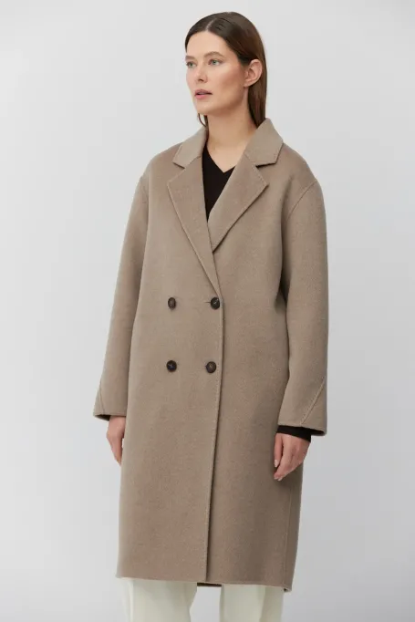 Jasnobrązový kabát s kašmírem a hedvábím doubleface