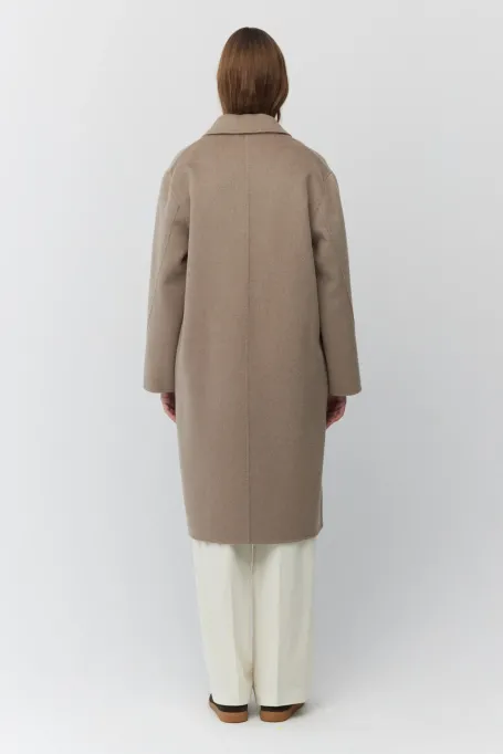 Jasnobrązový kabát s kašmírem a hedvábím doubleface