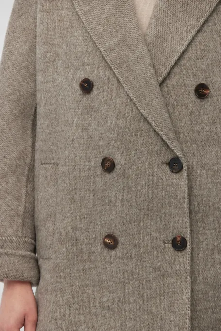 Hnědá oboustranná bunda s herringbonovým vzorem z alpaky