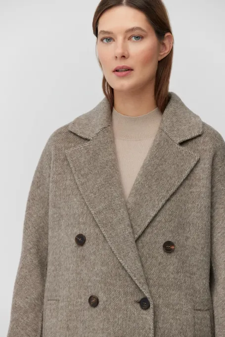 Hnědá oboustranná bunda s herringbonovým vzorem z alpaky