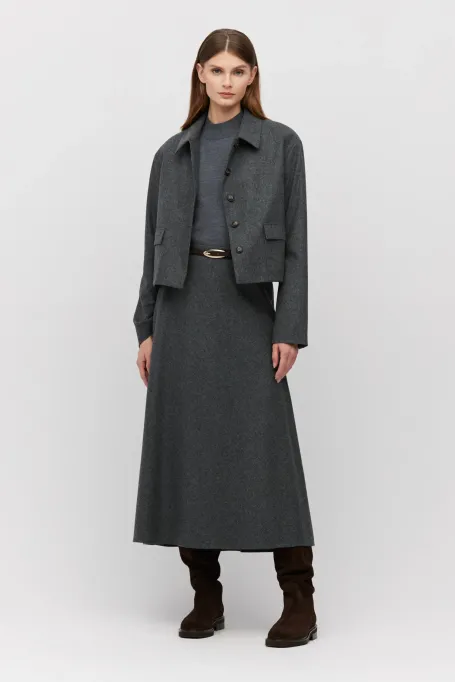 Šedá midi sukně s příměsí kašmíru