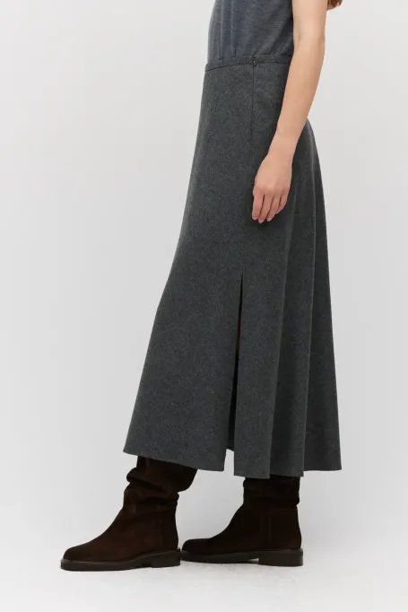 Šedá midi sukně s příměsí kašmíru