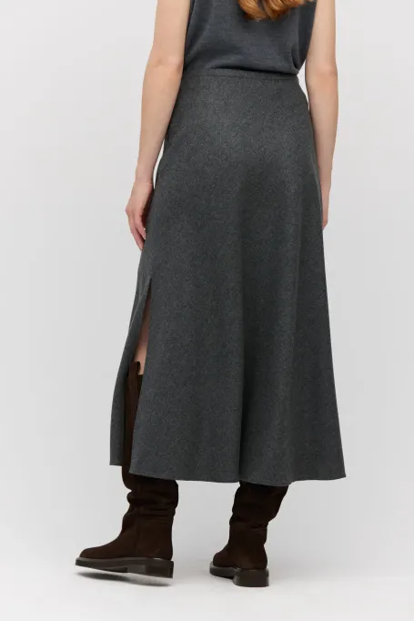 Šedá midi sukně s příměsí kašmíru