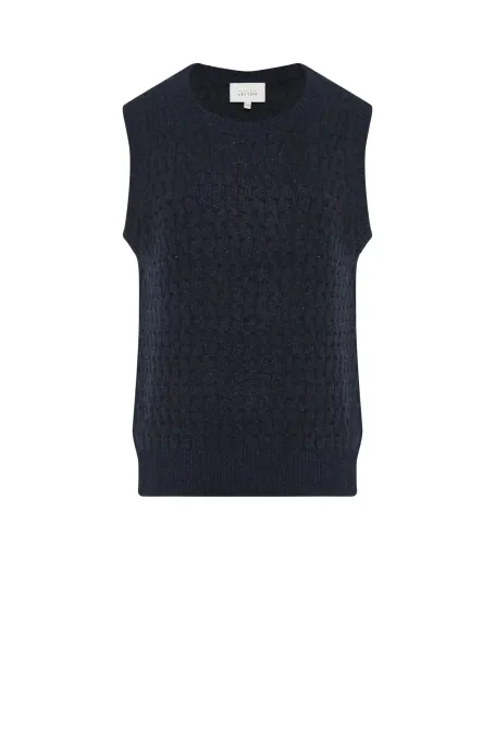 Tmavě modrý svetr bezrukávník z merino vlny