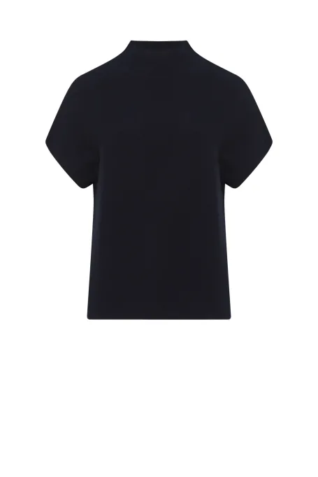 Granátová vlněná blůza s polo-výstřihem a krátkým rukávem