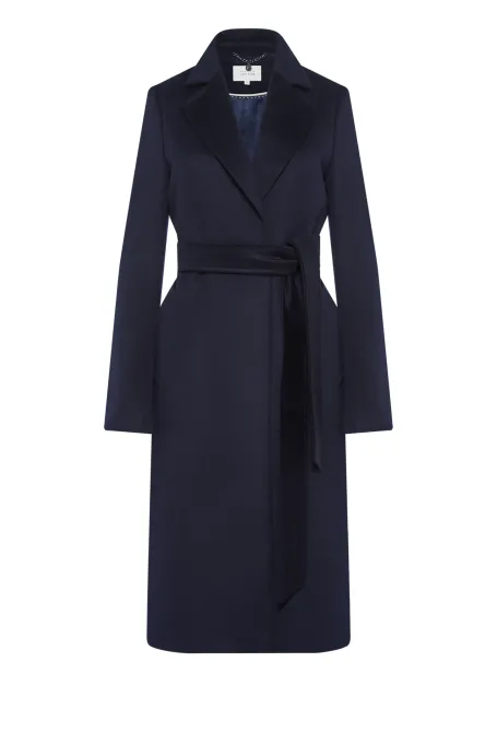 Granátový vlněný kabát s páskem