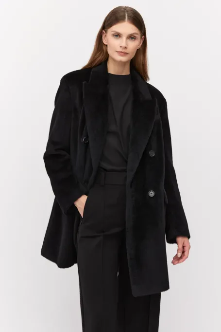 Černá bunda z baby suri alpaky